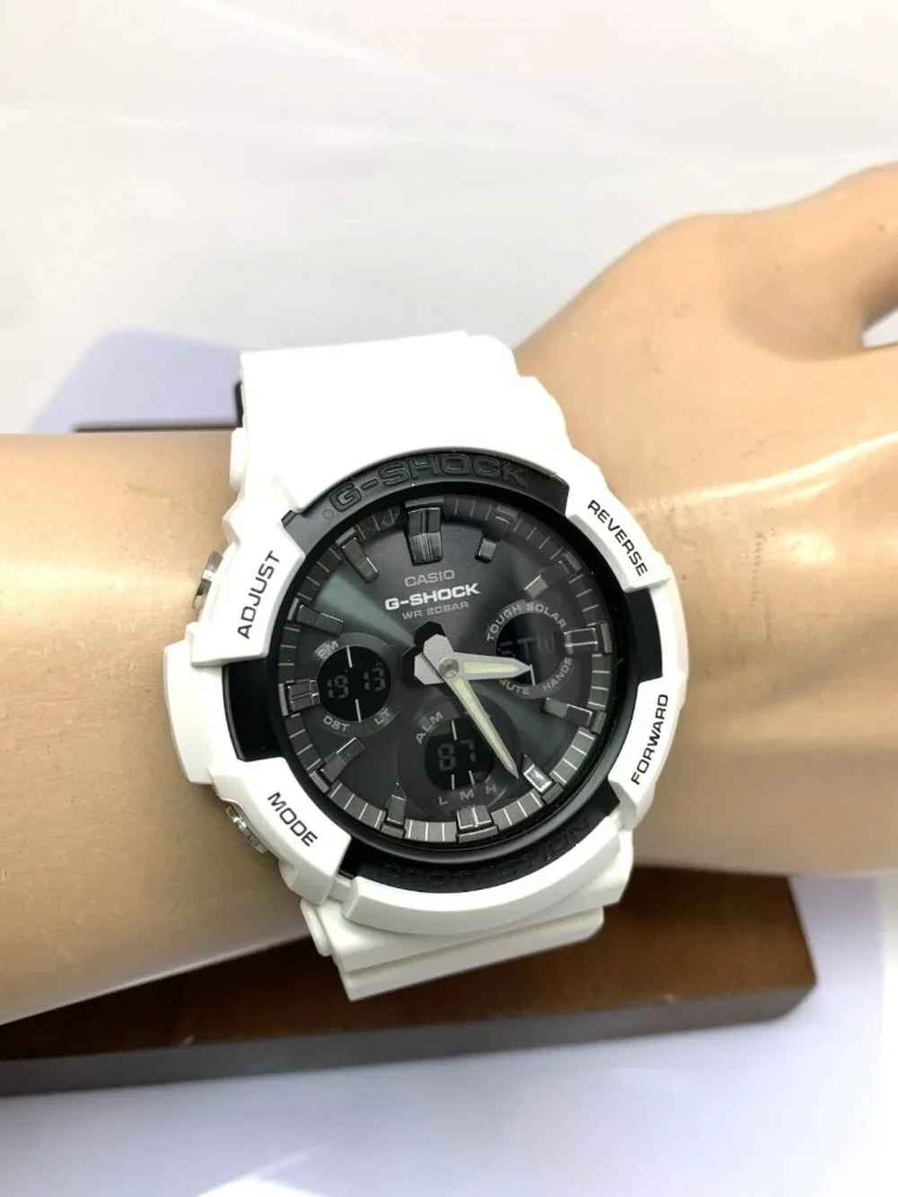 Casio Mens Watch G-Shock GAS100 White Resin Analog Digital Tough Solar 47mm 5445